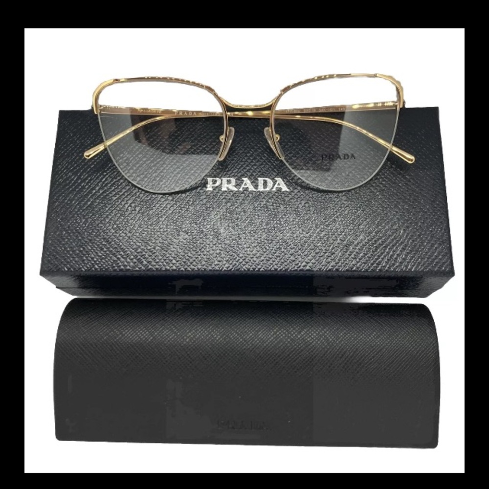 PRADA VPR 60U 5AK-1O1 Gold Authentic 53mm Semi-Rimless Eyeglasses New Women’s - Picture 1 of 9